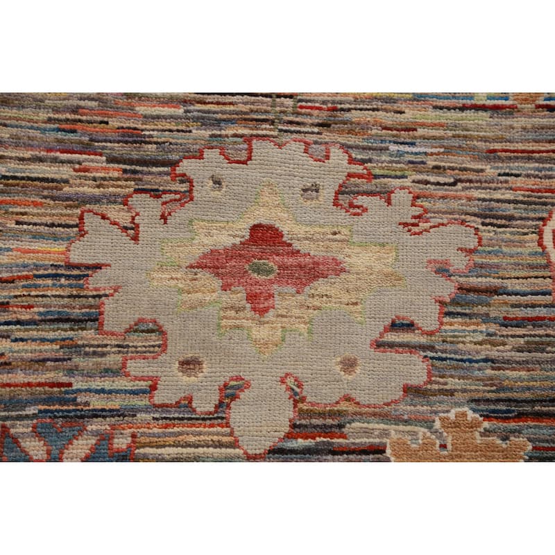 Handmade Vegetable Dye Oushak Turkish Runner Rug Floral Wool Carpet - 2'6" x 19'11"