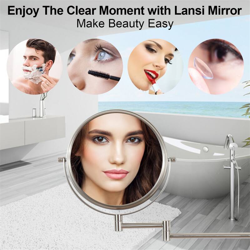 10x Magnifying Wall Mounted Mirror Finished Satin Nickel Finished