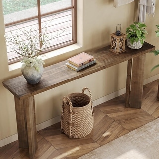 63-Inch Farmhouse Solid Wood Console Entryway Table with 2-Tier Shelf ...