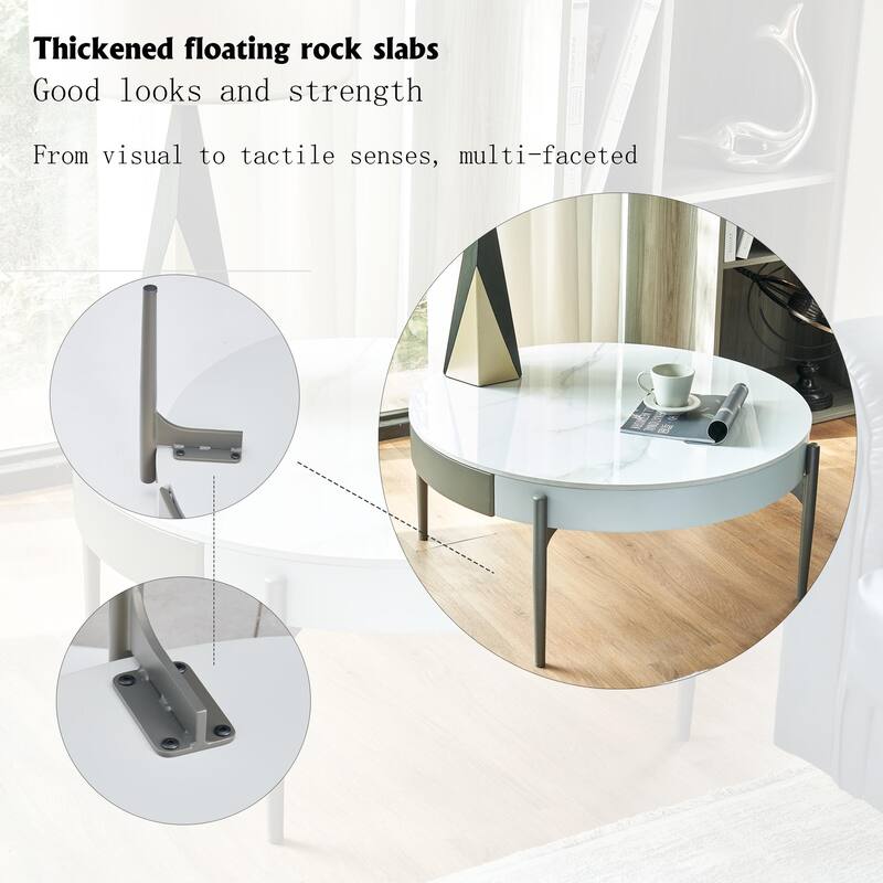 31.49" Ceramic Tile Round Table with Drawers