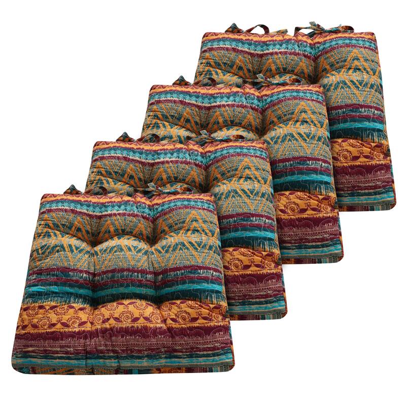 Greenland Home Fashions Southwest Triple Layered Chair Pad - 18 inches x 18 inches - Set of 4