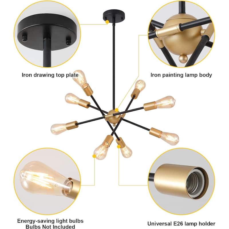 8 lights pendant light black and gold entryway light iron sputnik light