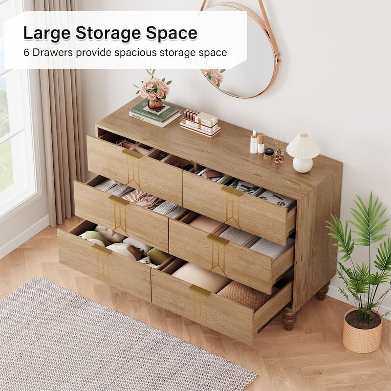 Modern Wooden 5/6 Drawer Dresser with Vintage Pattern Design