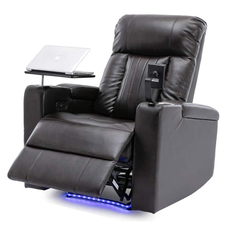 Power Motion Recliner with Hidden Arm Storage, LED Light Strip, 2 Cup Holders, 360 Swivel Tray Table and Cell Phone Holder