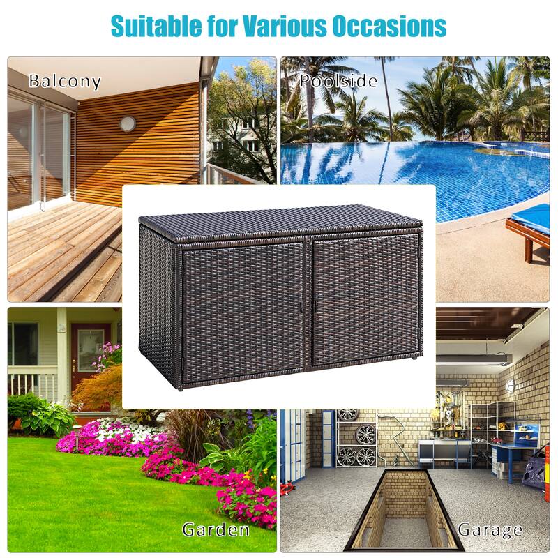 Costway 88 Gallon Garden Patio Rattan Storage Container Box Bin Shelf - See Details