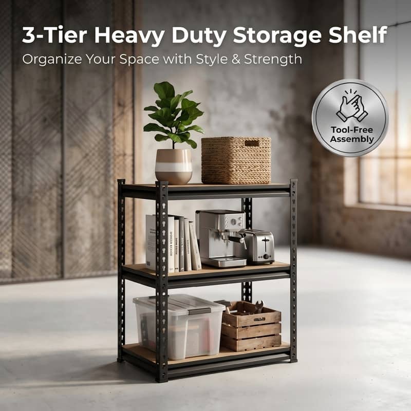 Kitchen Storage Rack, Adjustable Metal Shelving Unit, Heavy Duty Garage Storage Rack