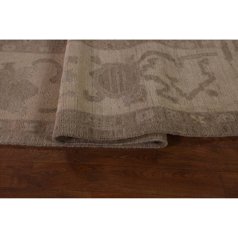 Vegetable Dye Oushak Turkish Area Rug Floral Handmade Wool Carpet - 9'1" x 11'11"