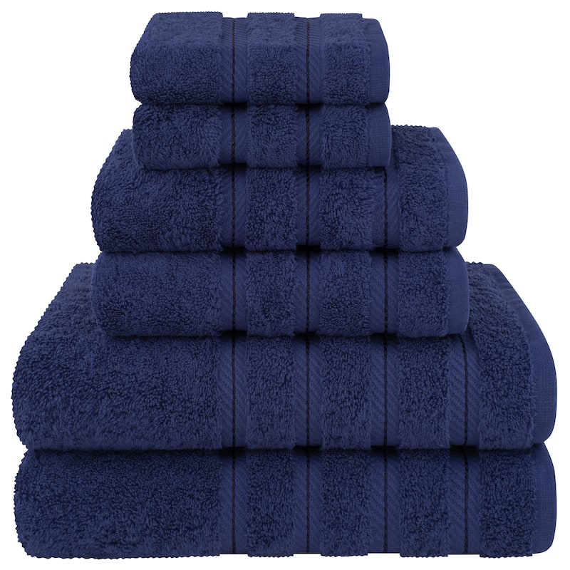 American Soft Linen 6 Piece Turkish Cotton Bath Towel Set - Navy Blue