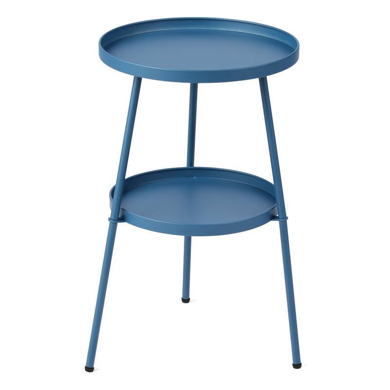 2 Tier Round Patio Small Side Table, Metal Coffee Table for Indoor Outdoor