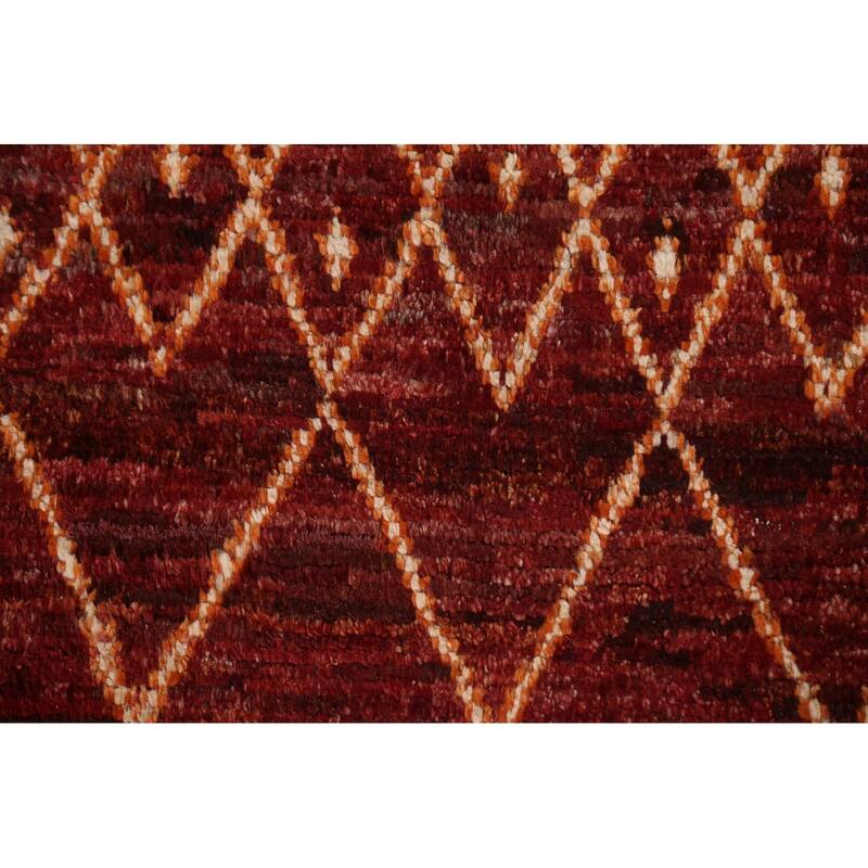 Hand Knotted Oriental 100% Wool Carpet Modern Tribal Red Moroccan Area Rug - 7' 8'' X 5' 7''