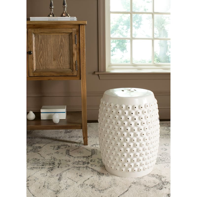 SAFAVIEH Huldah White Nailhead Ceramic Decorative Garden Stool - Cream