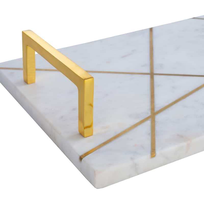 Lena Marble & Metal Inlay Rectangular Accent Tray - 18" x 9" x 2.1"