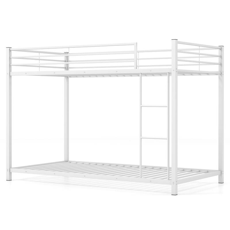 Gymax Twin Over Twin Bunk Bed Frame Platform W/Guard Rails & Side