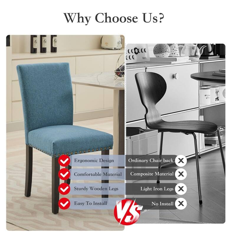Dining Chairs Set of 2 Upholstered Fabric Kitchen Chairs with Nailhead Trim（Option）