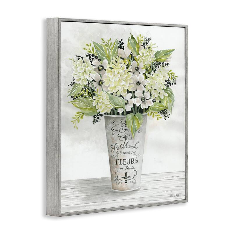 Stupell French Floral Greenery Bouquet Parisian Charm Flowers Framed Wall Art - White