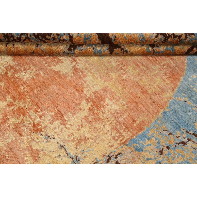 Vegetable Dye Wool/ Silk Abstract Area Rug Hand-knotted Foyer Carpet - 5'5" x 7'9"