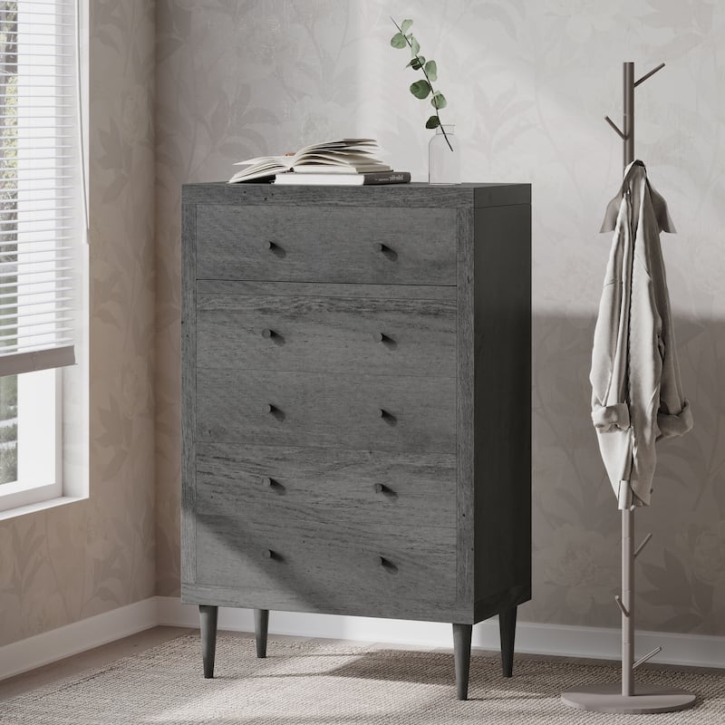 Nystrom Mid Century Modern 5 Drawer Dresser by Christopher Knight Home - Gray Maple