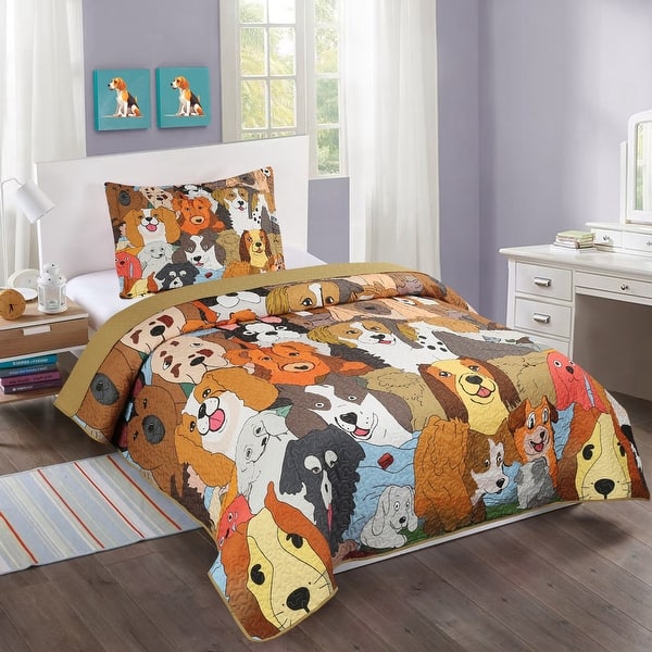 slide 2 of 5, MarCielo Kids Quilt Bedspread Set Dog WX200 Twin