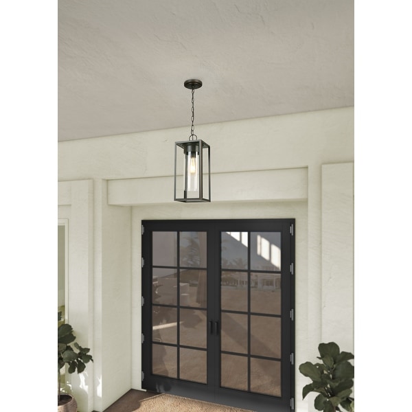 Eglo Walker Hill Outdoor Pendant with Oil Rubbed Bronze Finish and Clear Glass. Opens flyout.