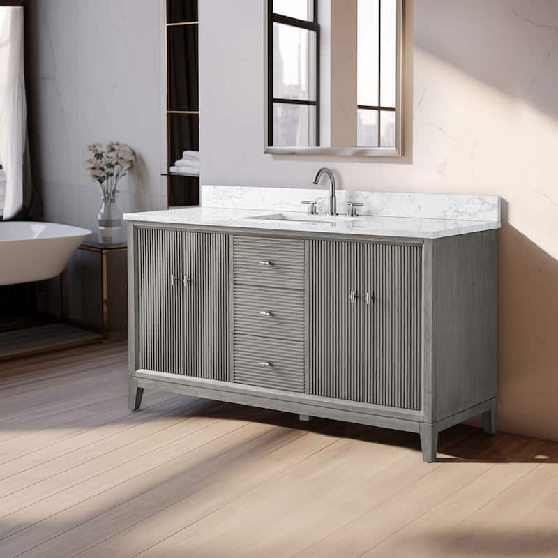 Vanity Art 60" Freestanding Bathroom Vanity with Engineered Marble Top and Sink