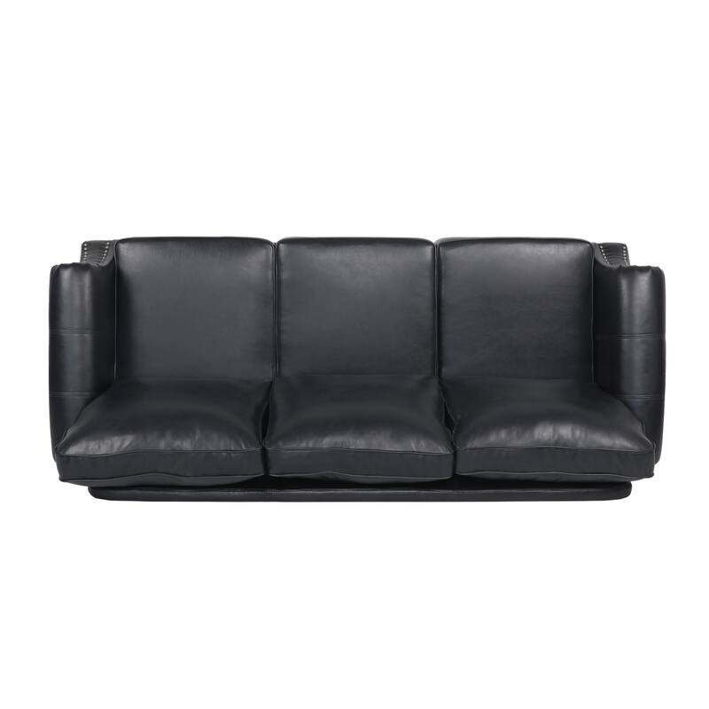 Faux Leather 3-seater Sofa with Birch Wood Legs and Nailheads