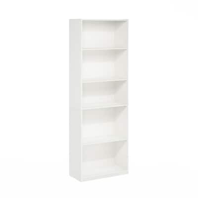 71.42 in. Tall White Wood 5-Shelf Bookcase