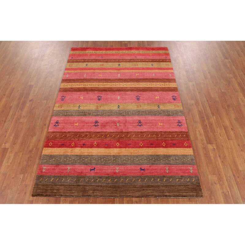 Striped Tribal Gabbeh Indian Area Rug Handmade Wool Carpet - 5'3"x 7'10"
