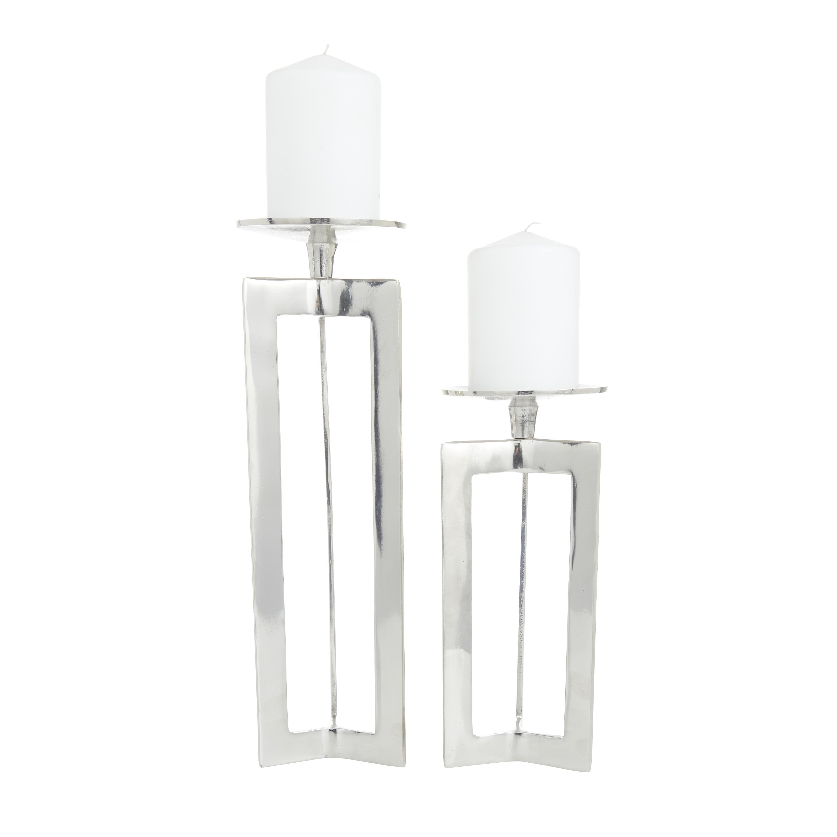 CosmoLiving by Cosmopolitan - Aluminum Metal Geometric Pillar Candle Holder - Set of 2 Silver or Gold
