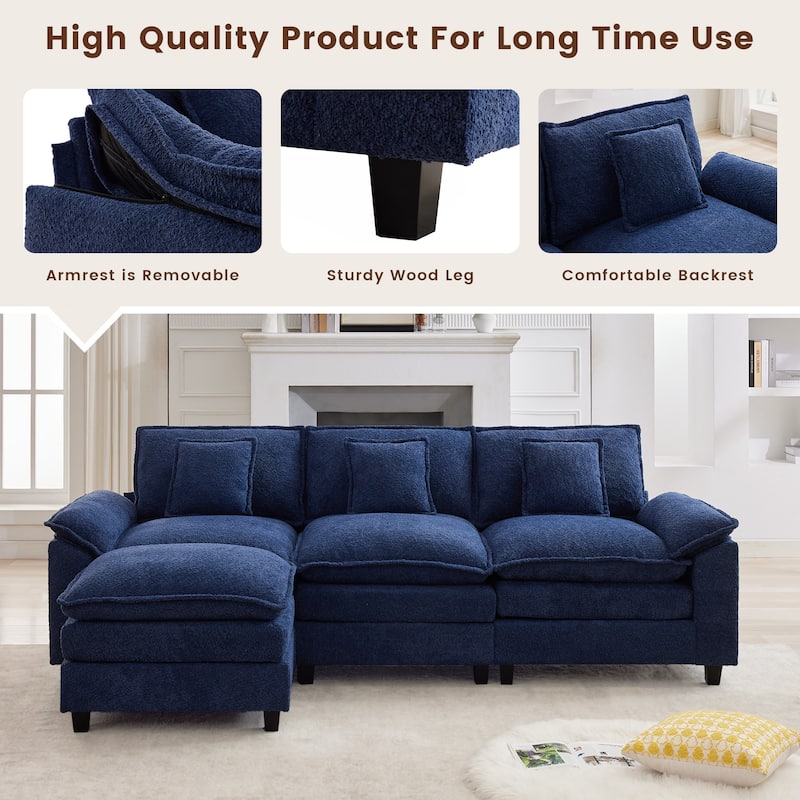 Modular Chenille Sectional Sofa with Ottomans, Deep Seat, Wide Padded Armrests, 2-Seat / 3-Seat / 4-Seat Options