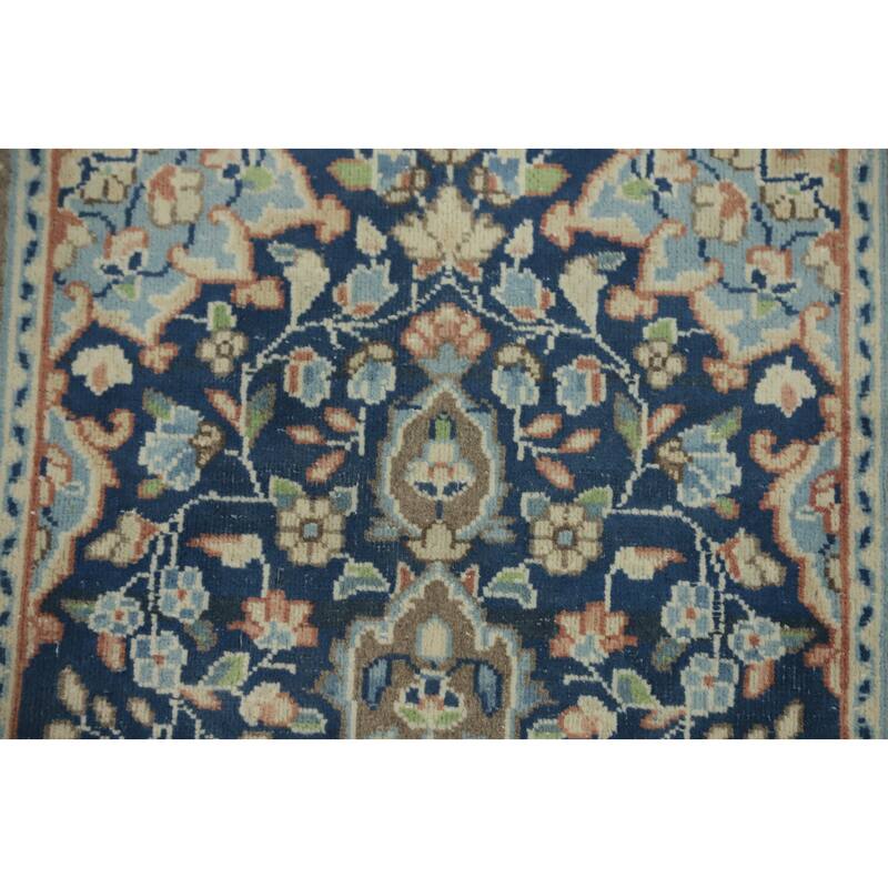 Hand Knotted Oriental 100% Wool Carpet Traditional Floral Navy Blue & Blues Kerman Area Rug - 2' 10'' X 1' 10''