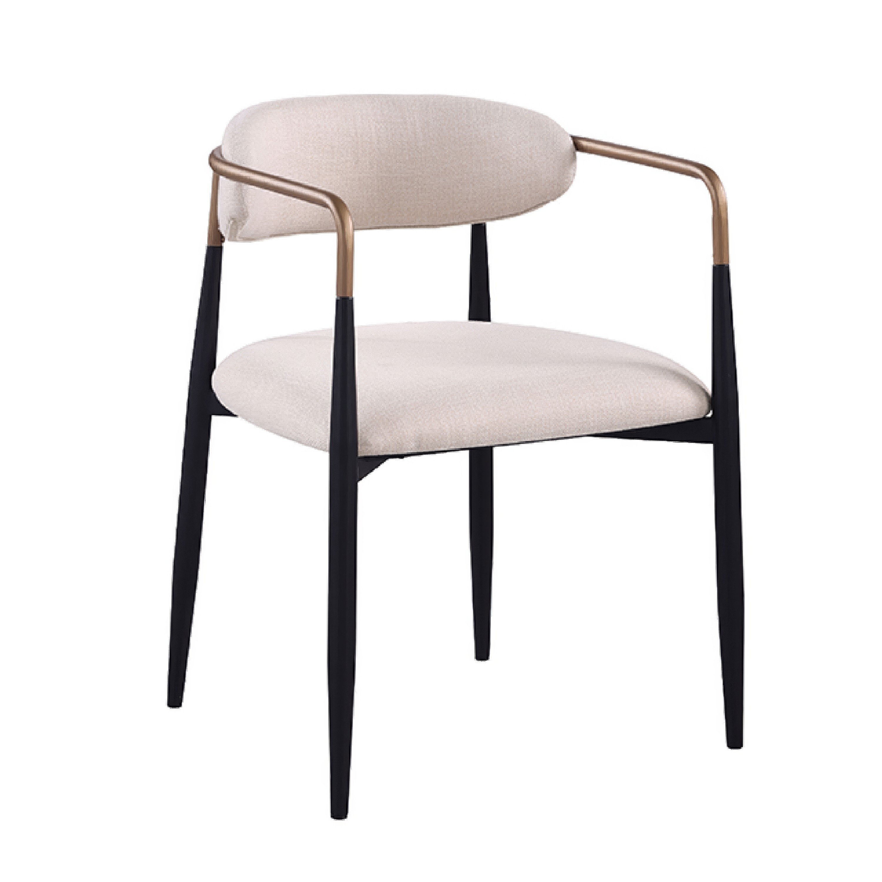 Nean Dining Side Chair Set of 2, Gold Metal Arms, White Cushions, Black
