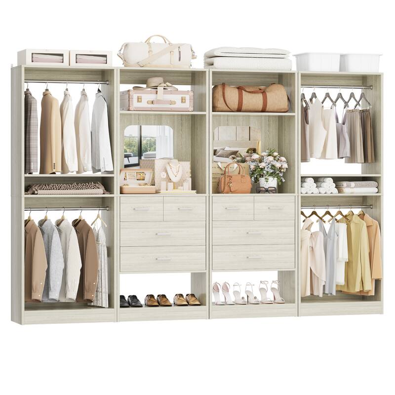 Set of 4 Closet System with 4 Drawer and Hanging Rods, Freestanding Closet Organizer with Storage Shelves