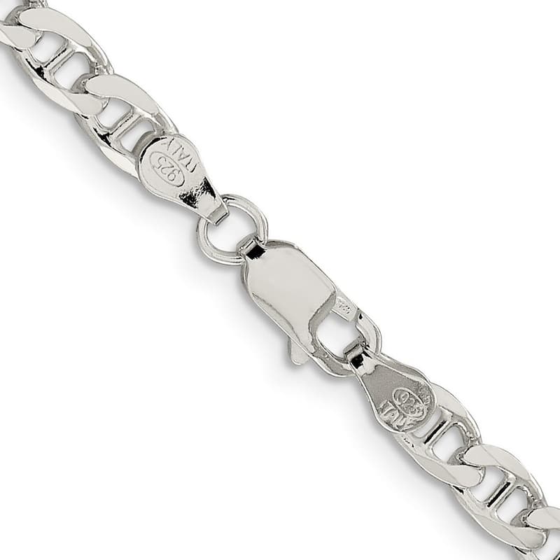 Curata 925 Sterling Silver 4.65mm Flat Cuban Anchor Chain Necklace Options: 16 18 20 22 24