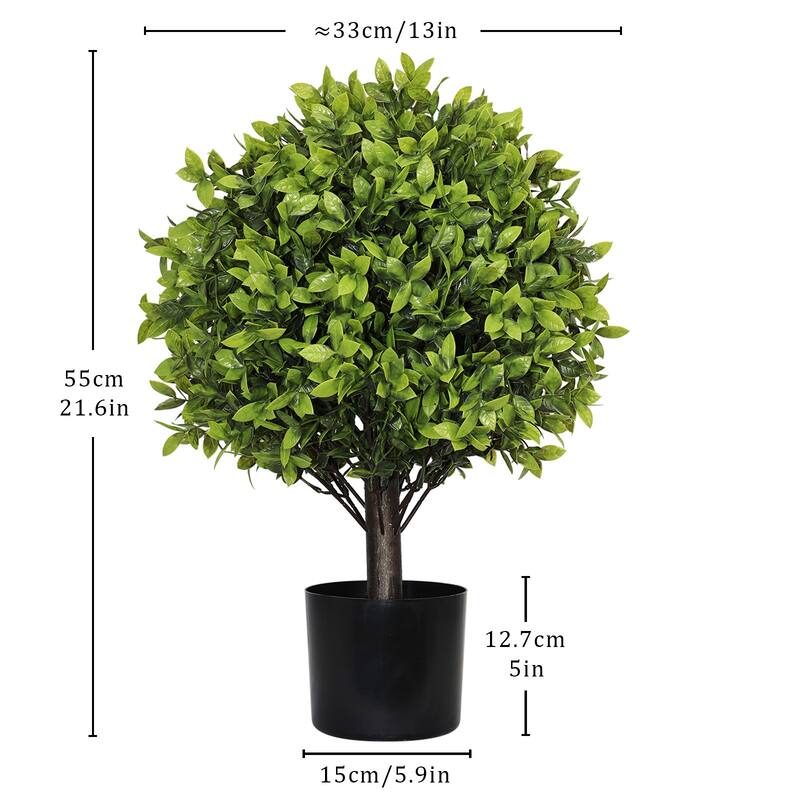 22in Artificial Boxwood Topiary Ball Trees in Pots for Indoor Outdoor Home Garden Decor 2pcs/set