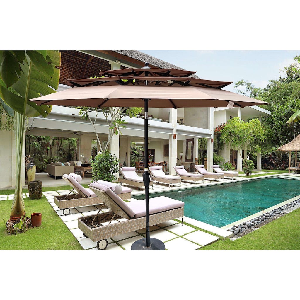 3-Tier Outdoor Patio Umbrella with Crank and Tilt, Wind Vents for Garden, Deck, Pool Shade