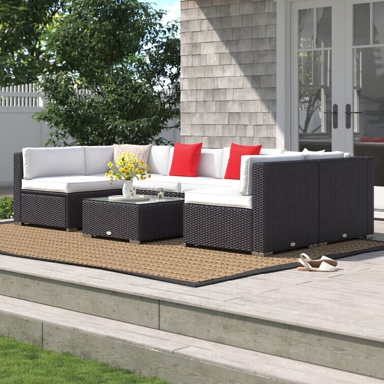 Merton Wicker/Rattan 6 - Person Seating Group with Cushions