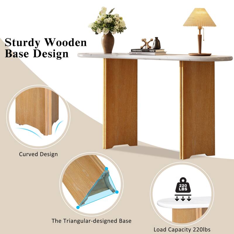 Narrow Console Table with Oval Faux Marble Top