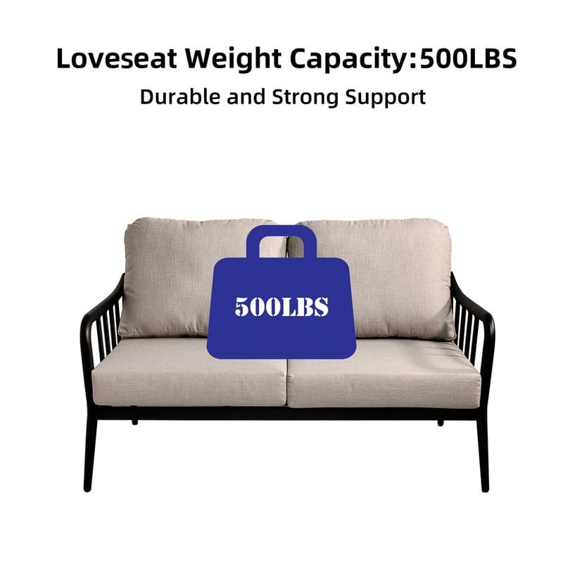 ‌2PC Outdoor Loveseat Set – Modern Chat Sofa, Sunbrella Cushions, White Carrara Marble-Look Stone Table
