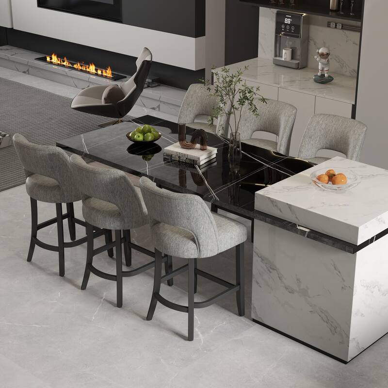 Set of 2/4/6 Counter Height Bar Stools with Black wood Legs - Set of 6 - Grey