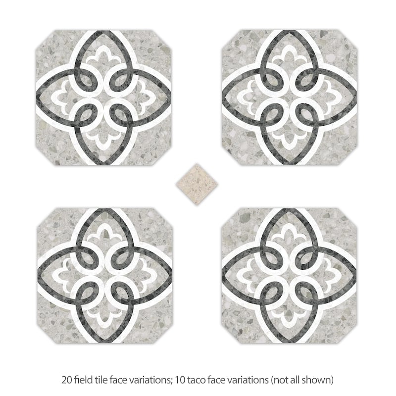 Merola Tile Riviera Octagon Garde Gris with Taco Beige 7-7/8" x 7-7/8" Porcelain Floor and Wall Tile