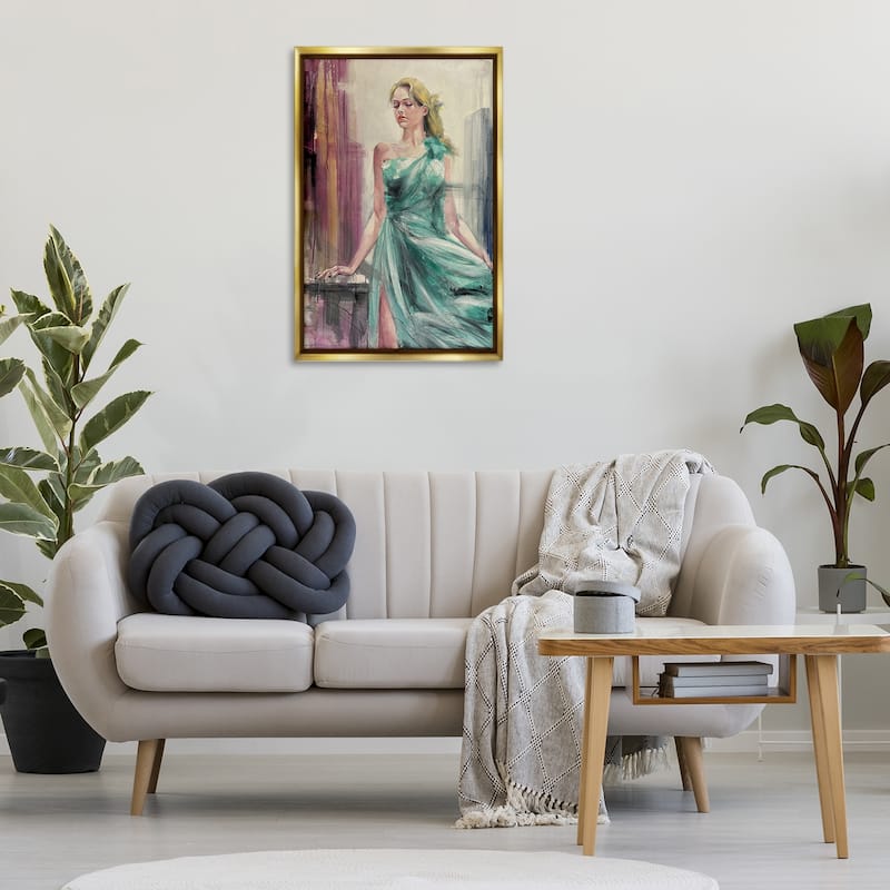 Stupell Elegant Blonde in Dress Framed Floater Canvas Wall Art Design By Lucille Lee