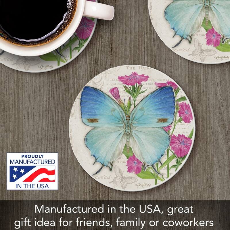 CounterArt Hairstreak Absorbent Stone Tumbled Tile Coaster Set of 4 Made in The USA Protective Cork Backing