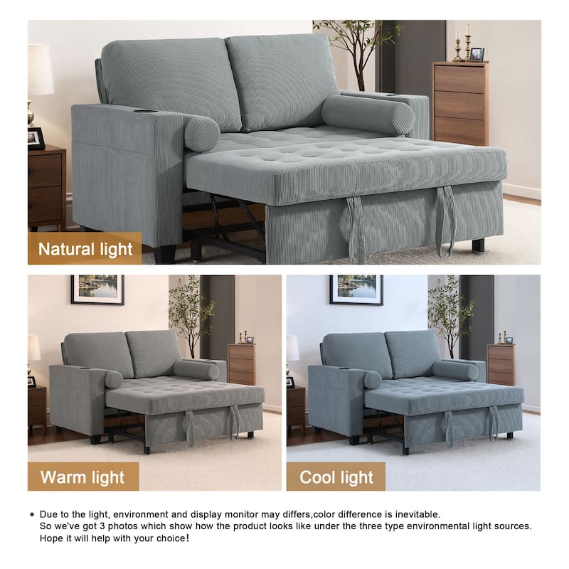 3-in-1 Corduroy Sleeper Sofa Pull-Out Bed Convertible Adjustable Loveseat with USB Port
