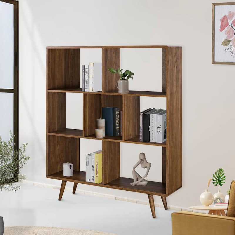 Arbor Mid-century Modern Walnut Wooden 7 Shelf Bookcase Display Cabinet - Walnut