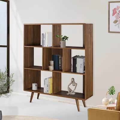 Arbor Mid-century Modern Walnut Wooden 7 Shelf Bookcase Display Cabinet