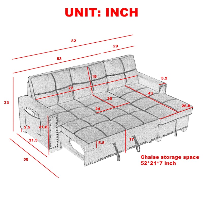 Classic and Cozy L-shape Pull-out Sleeper Sectional Sofa