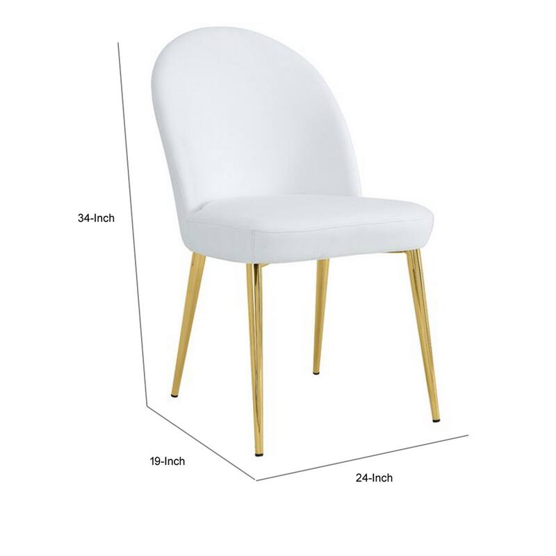 Era 24 Inch Dining Chair Set of 2, Curved Back, White Faux Leather, Gold