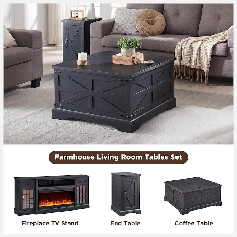 Farmhouse Lift Top Coffee Table with Storage, Wood Square Center Table
