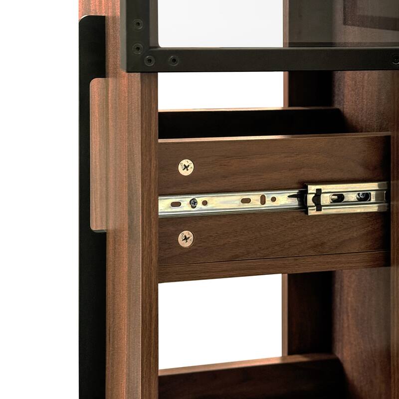 70" Display Cabinet With Glass Doors And Lights,Pull-Out Multi-Tier Storage Shelf,Wooden Display Storage Cabinets