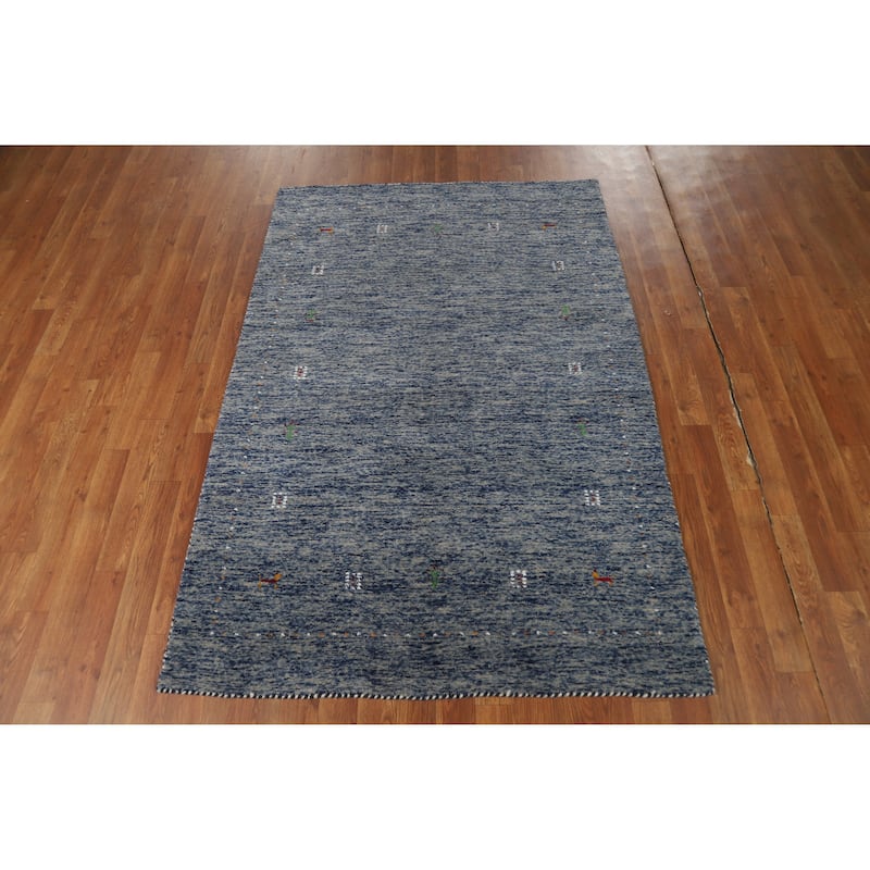 Blue Gabbeh Oriental Rug Hand-Knotted Tribal Wool Carpet - 3'11" x 5'10"